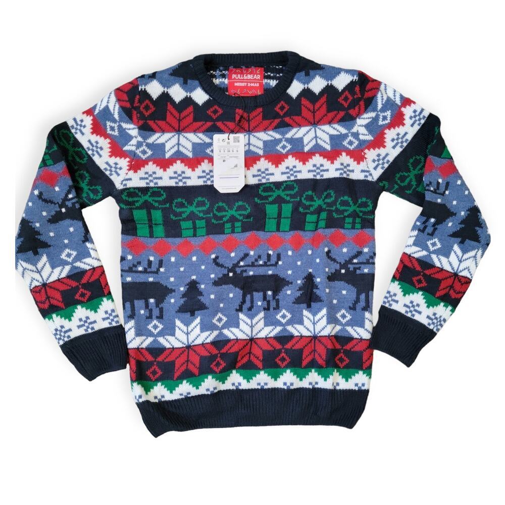 Pull&Bear Winter Holiday Crew Neck Knit Acrylic Blend Sweater Men Sz S